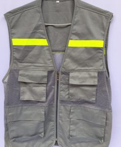 Áo bảo hộ Gile túi hộp màu ghi phản quang vàng